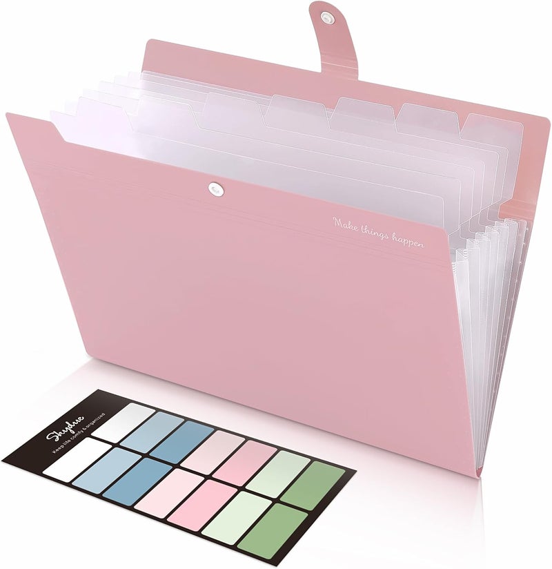 Skydue 8 Pockets Expanding File Folders, Accordion Folders, Portable Paper Bill Receipt Organizer, Letter Size, Home College School Office Supplies, Pink - Image 1